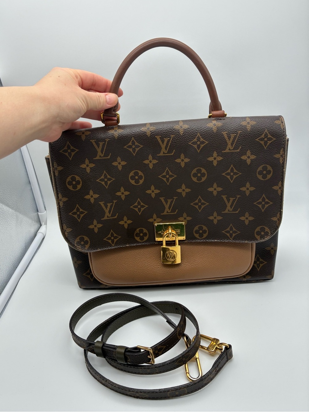 Louis Vuitton Marignan Monogram noir brown bag with LV strap, COA and dust bag